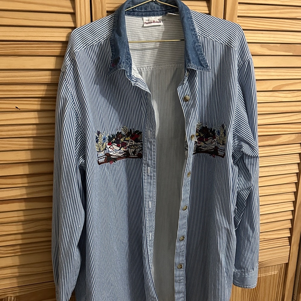 Bobbie Brooks Blue Striped Shirt with Denim Collar